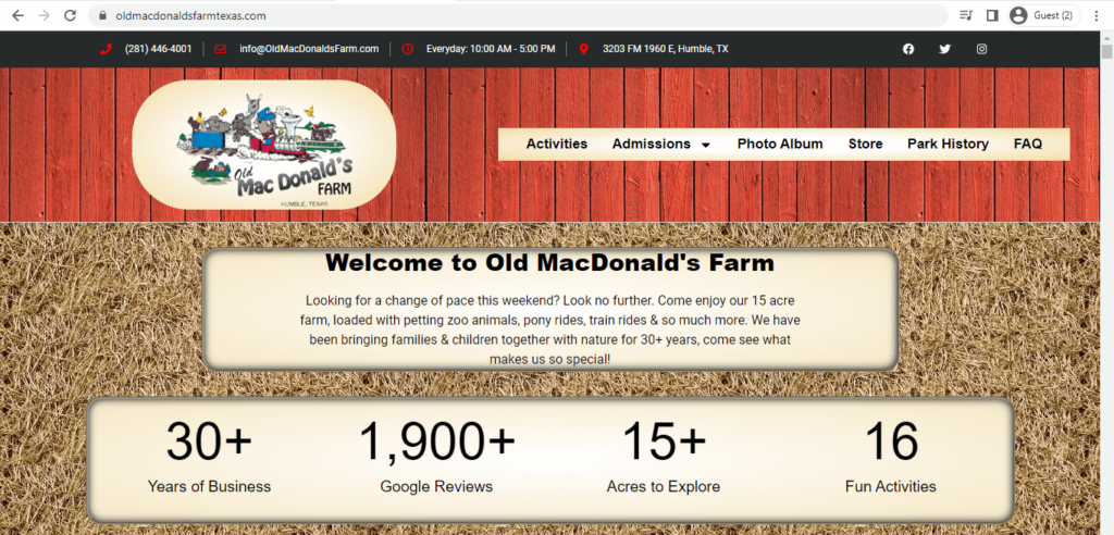 Homepage of Old MacDonald's Farm
Link: https://www.oldmacdonaldsfarmtexas.com/