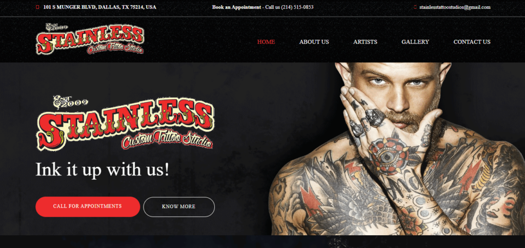 Homepage of Stainless Tattoo Studio /
Link: stainlesstattoostudios.com