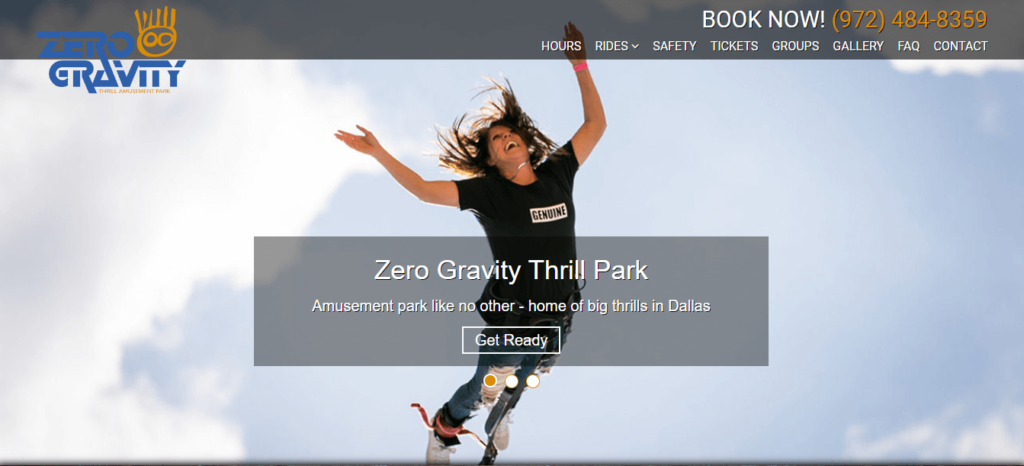 Homepage of Zero Gravity Thrill Amusement Park/ gojump.com