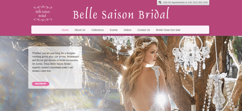 Homepage of Belle Saison Bridal Shop / Link: bellesaisonbridal.com 