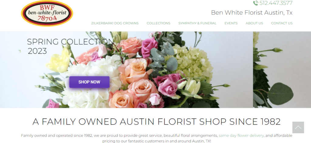 Homepage of Ben White Florist /
Link: benwhiteflorist.com