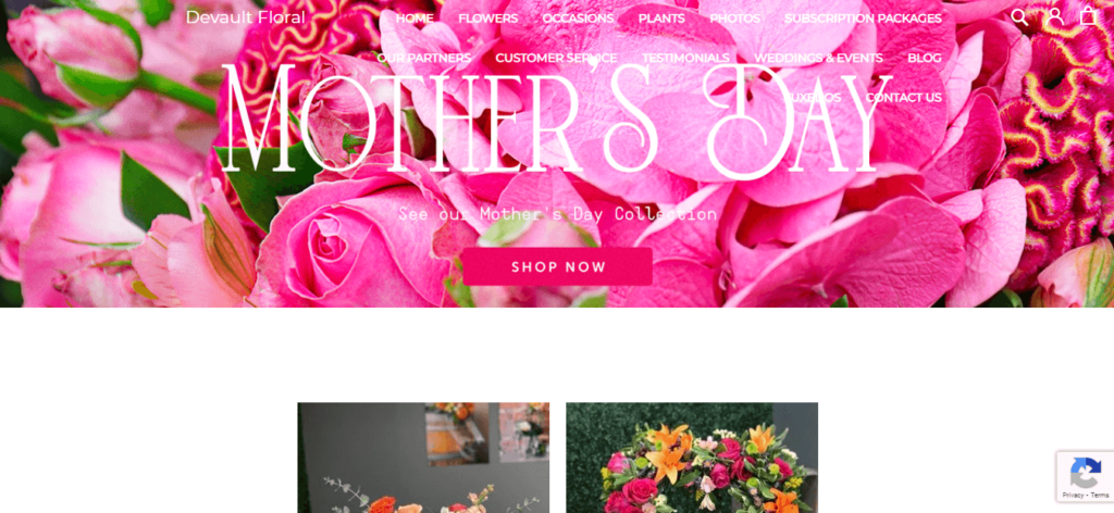 Homepage of Devault Floral Shop / Link: devaultfloral.com