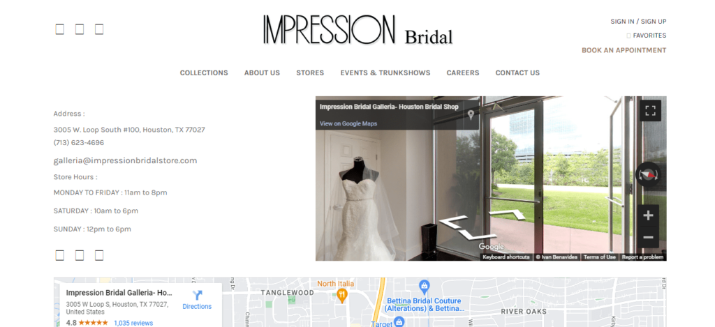 Homepage of Impression Bridal Galleria / 
Link: impressionbridalstore.com