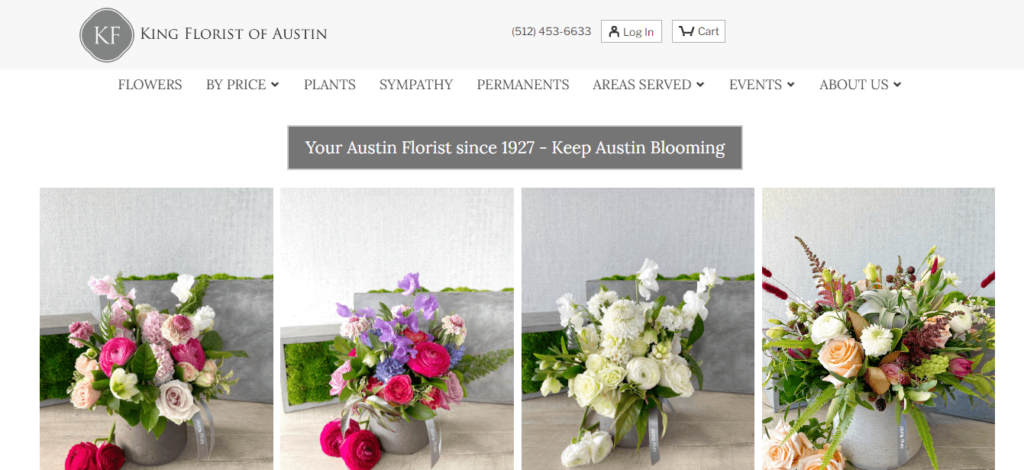 Homepage of King Florist of Austin / Link: kingflorist.com