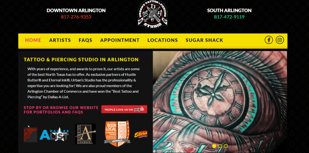 Homepage of Urban's Tattoo & Piercing Studio /
Link: urbanstattoostudio.com