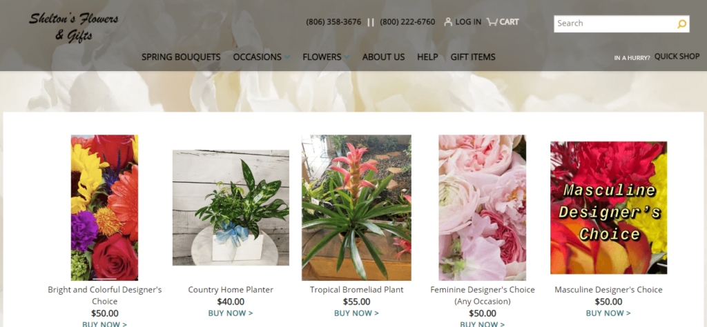 Homepage of Shelton's Flowers & Gifts / 
Link: sheltonsflowersandgifts.com