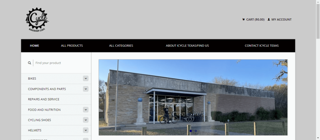 Homepage of I Cycle Bike Shops / icycletexas.com.
