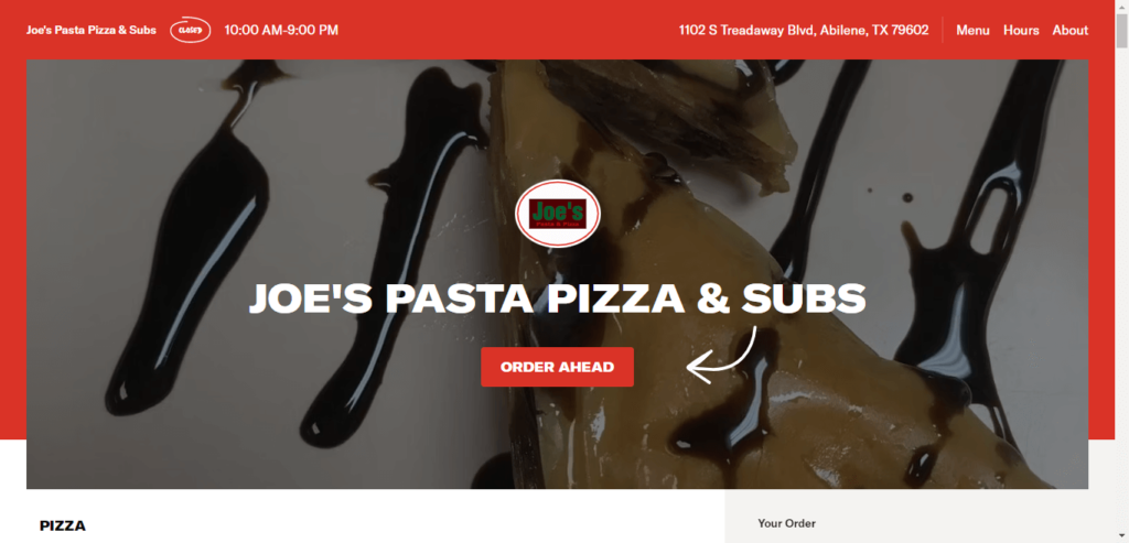 Homepage of Joe's Pasta Pizza and Subs / joespastapizzasubs.com.