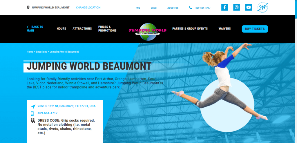 Homepage of Jumping World Trampoline Park / jwentertainment.com.