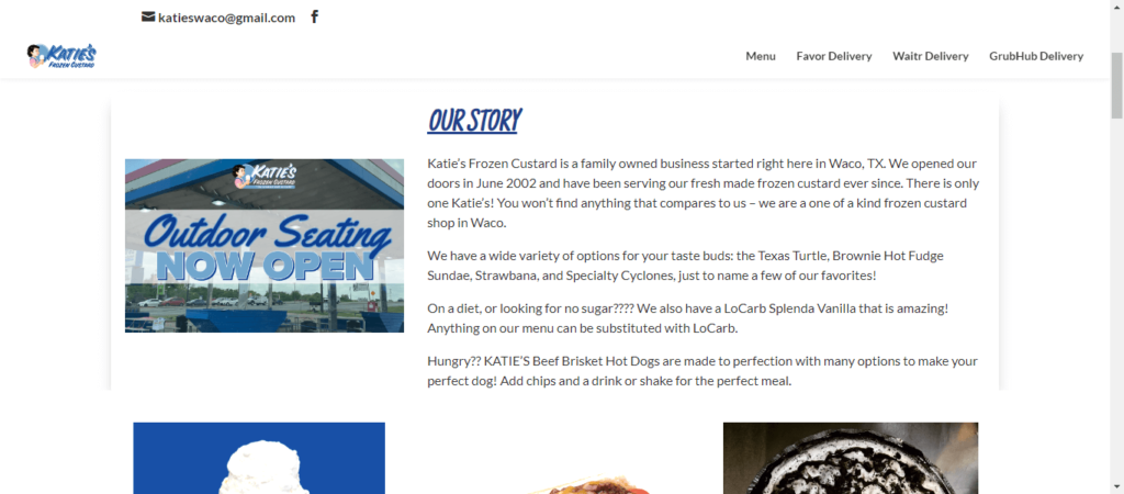 Homepage of Katie's Frozen Custard / katiesfrozencustard.com.
