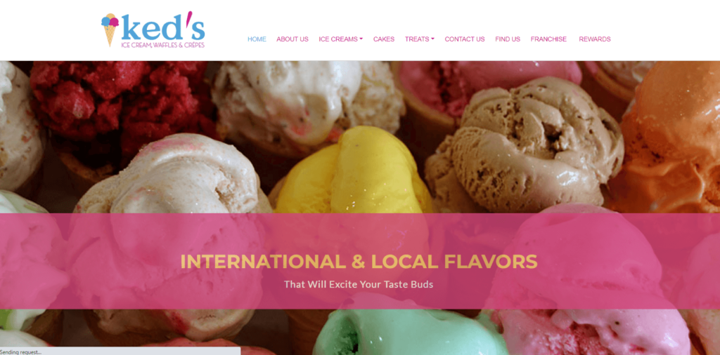 Homepage of Ked's Artisan Ice Cream & Treats Link: https://www.kedsicecream.com/