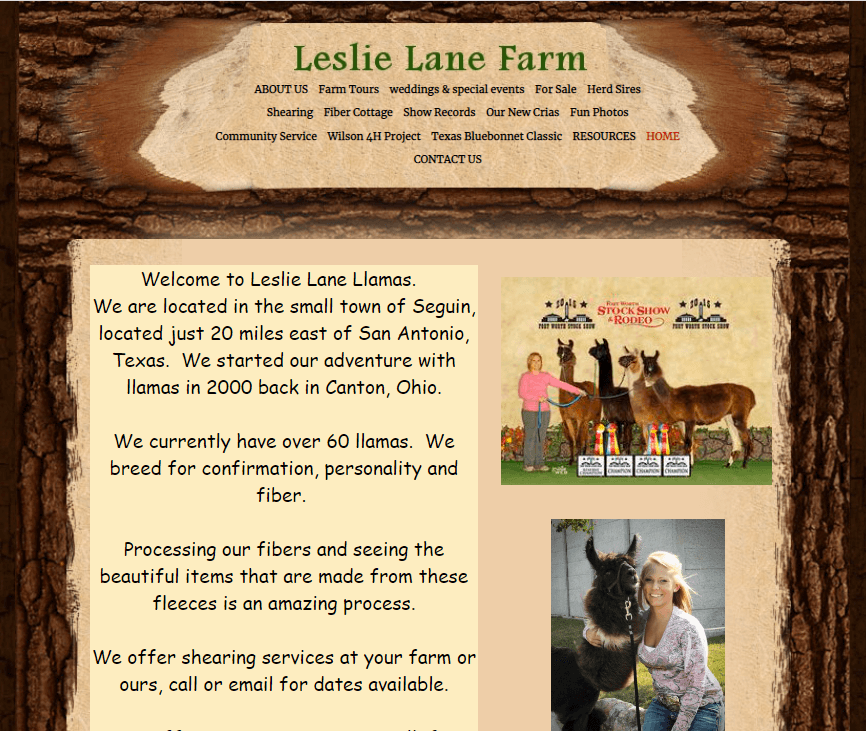 Homepage of Leslie Lane Llama Farm 
Link:
 http://www.leslielanellamas.com/