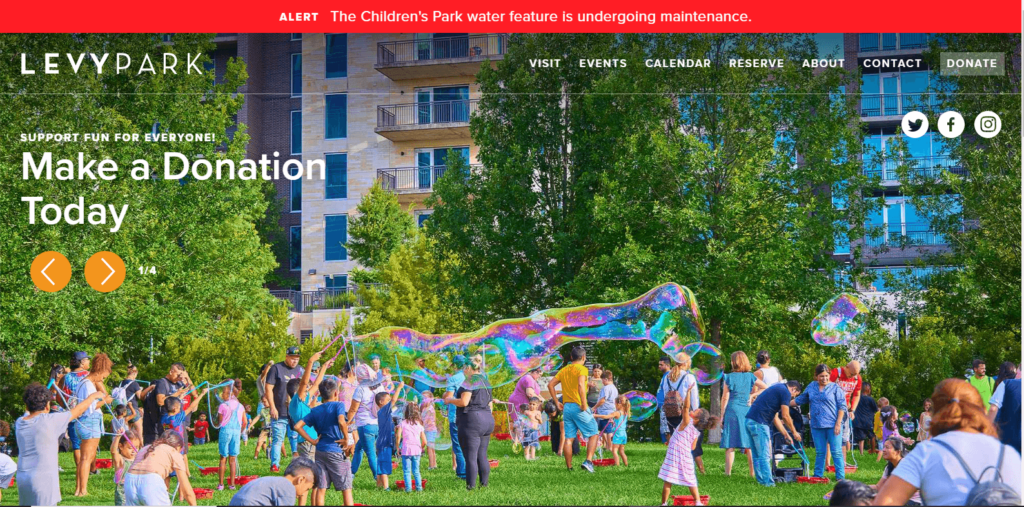 Homepage of Levy Park 
Link:
https://www.levyparkhouston.org/