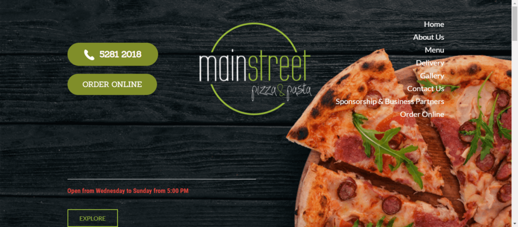 Homepage of Main Street Pizza / mainstreetpizzaandpasta.com.au.