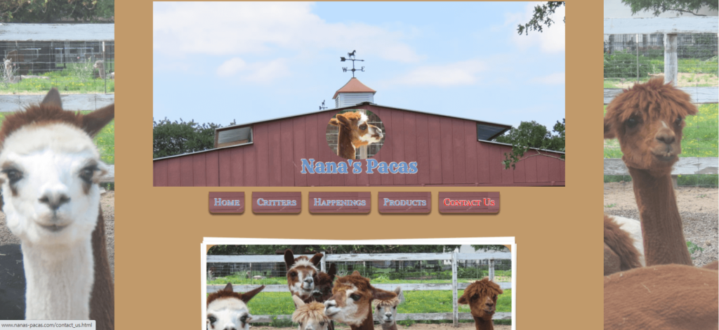 Homepage of Nana's Pacas Alpaca Ranch 
Link:
 http://www.nanas-pacas.com/