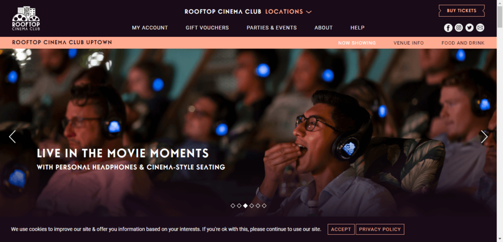 Homepage of the Rooftop Cinema / rooftopcinemaclub.com.