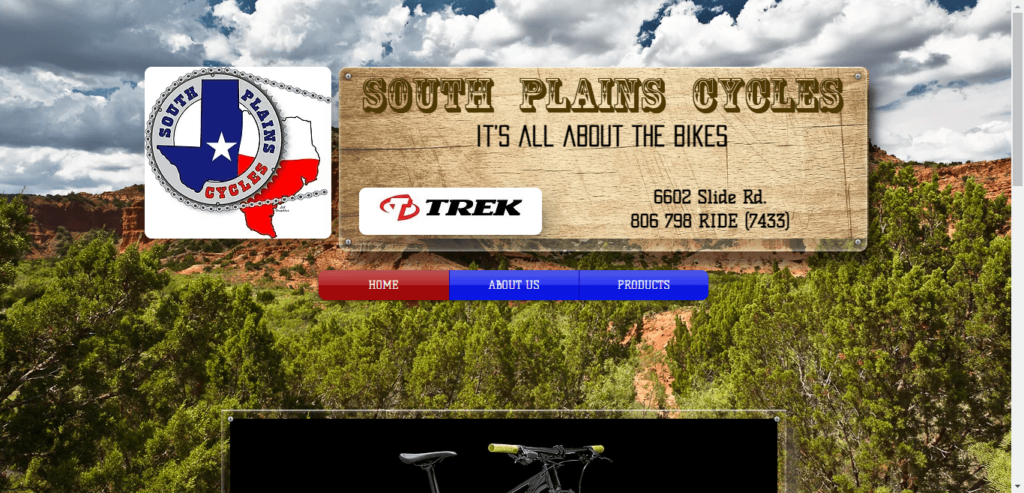 Homepage of South Plains Cycle / southplainscycles.com.