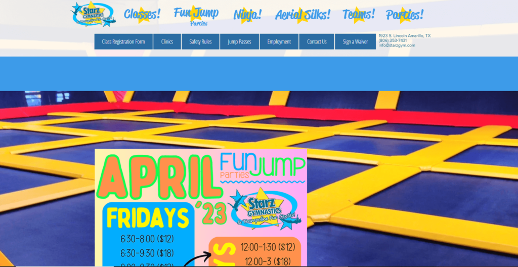 Homepage of Starz Gymnastics & Trampoline Fun Center 
Link: 
https://www.starzgym.com/