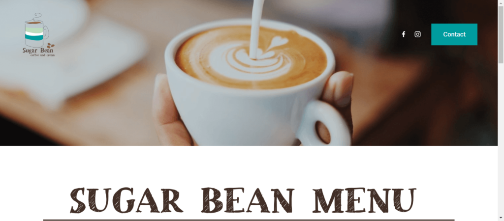 Homepage of Sugar Bean Menu / sugarbeancoffee.com.