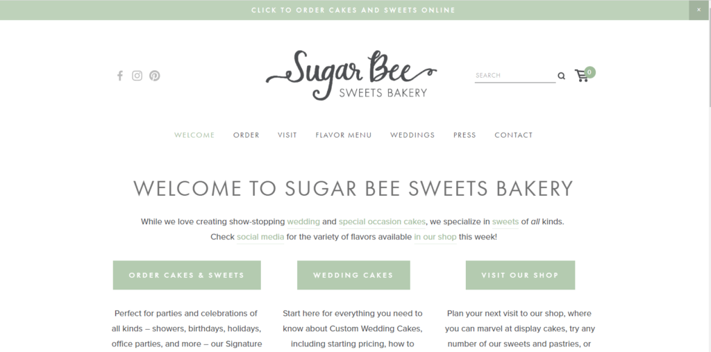 Homepage of Sugar Bee Sweets Bakery 
Link:
 https://www.sugarbeesweets.com/