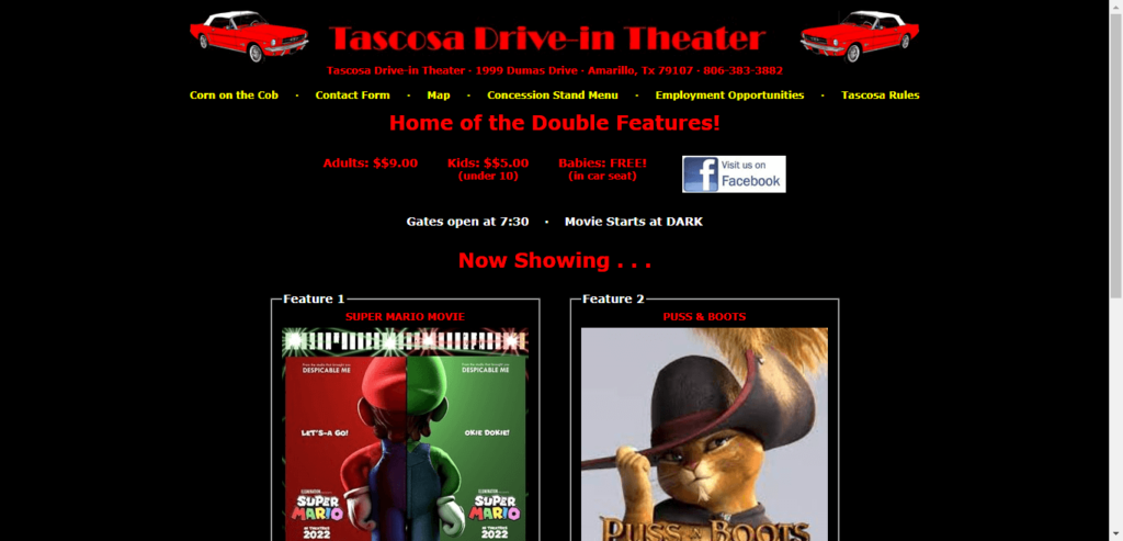 Homepage of Tascosa Drive-in Theater / www.tascosadrivein.com