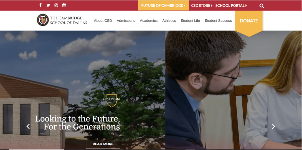 Homepage of The Cambridge School of Dallas 
Link: https://www.cambridgedallas.org/ 