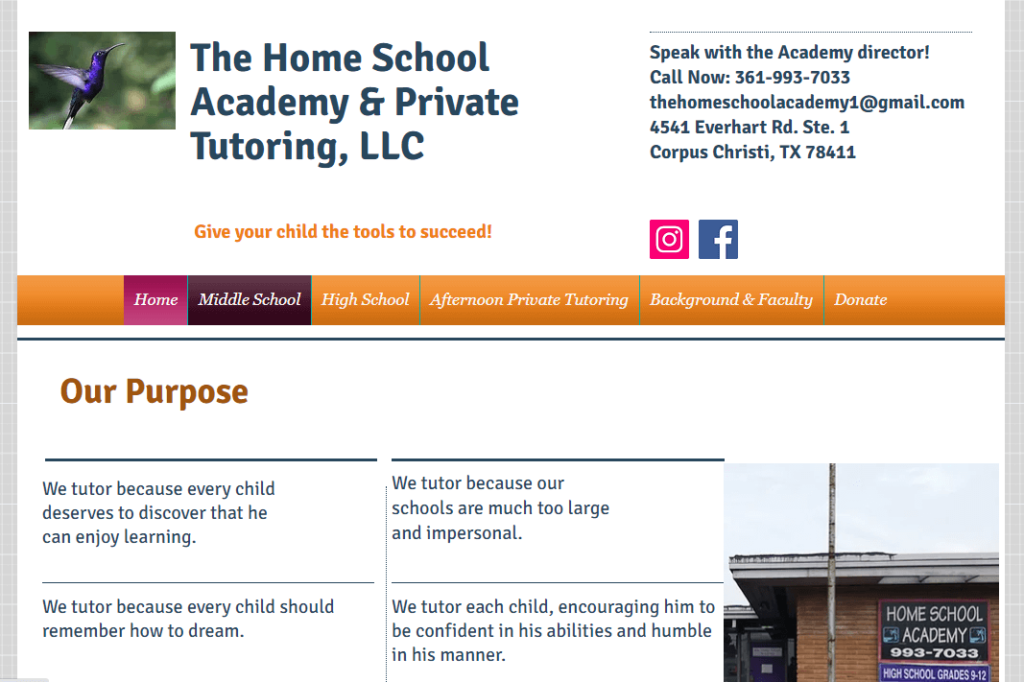 Homepage of  The Home School Academy & Private Tutoring, LLC 
Link: https://www.thehomeschoolacademycc.com/