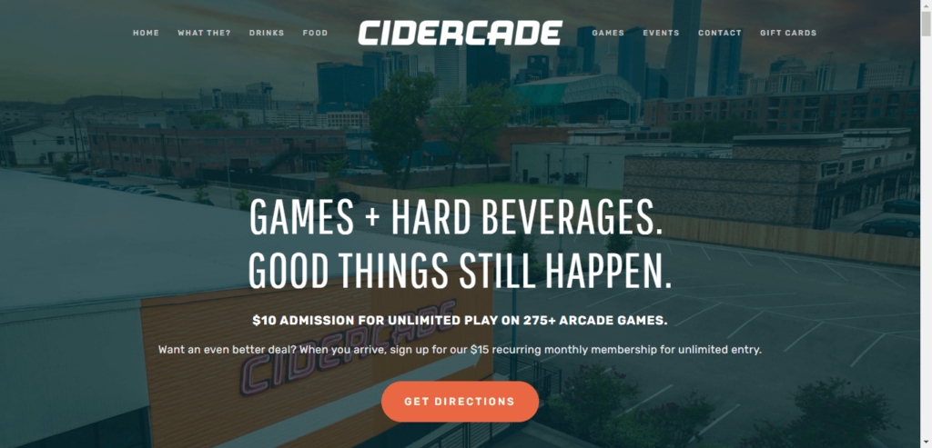 Homepage of Cidercade Arcade / cidercadehouston.com