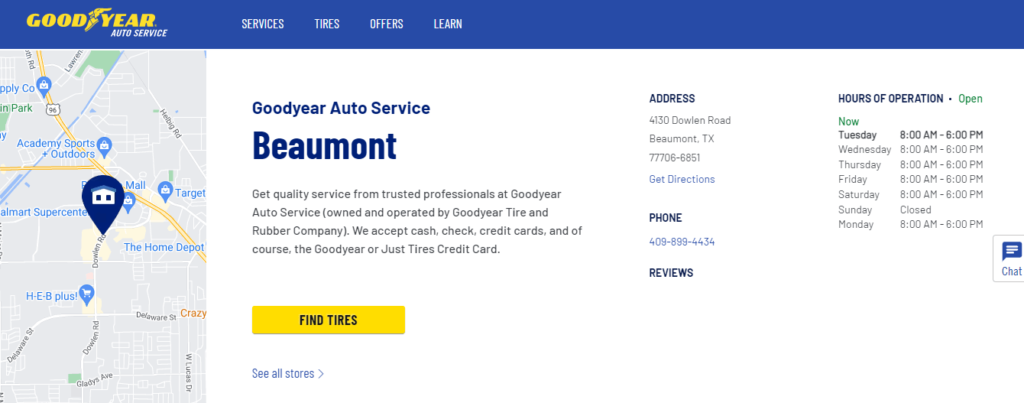 Homepage of Goodyear Auto Service / Link: goodyearautoservice.com
