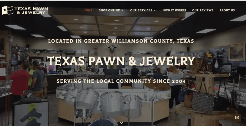 Homepage of Texas Pawn & Jewelry / Link: texaspawnandjewelry.com