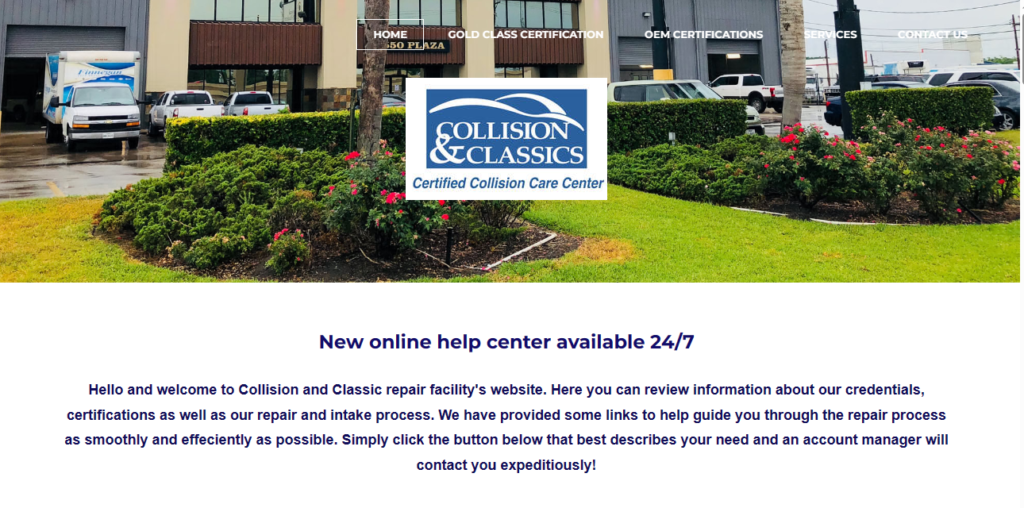 Homepage of Collision & Classics / Link: collisionandclassics.com