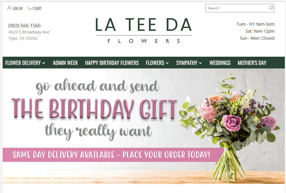 Homepage of La Tee Da Flowers / 
Link: lateedaflowers.com