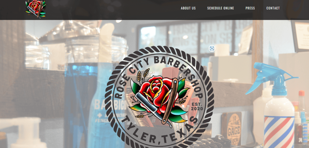 Homepage of Rose City Barbershop / Link: rosecitybarbershoptx.com