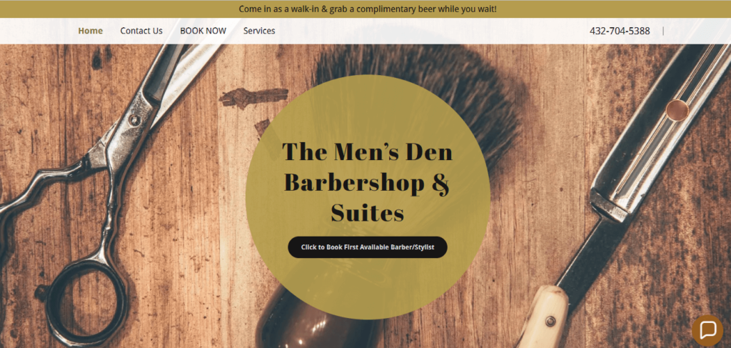 Homepage of The Men's Den Barbershop /
Link: mensdenbarbershop.com