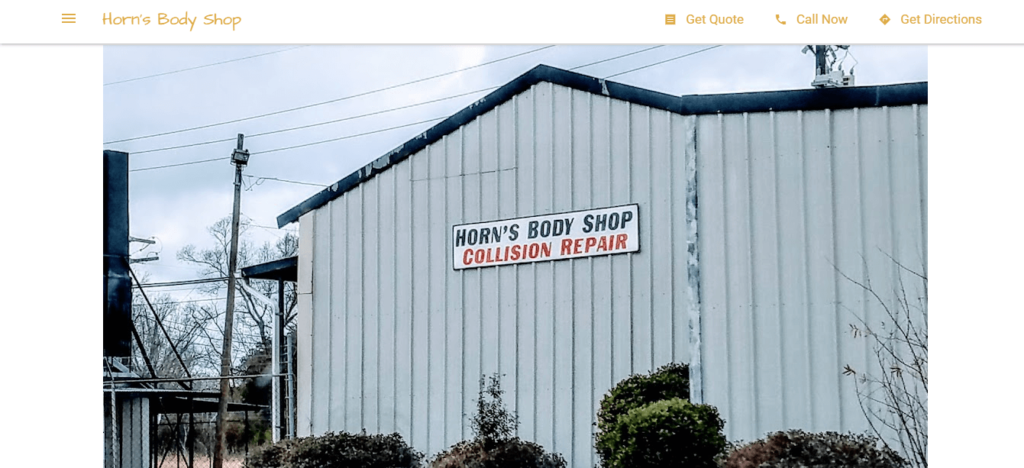 Homepage of Horn's Body Shop /
Link: horns-body-shop.business.site
