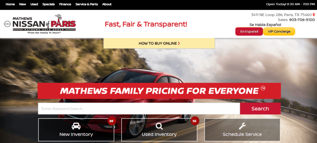 Homepage of Mathews Nissan of Paris Service /
Link: parisnissan.com