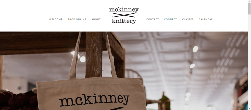 Homepage of Mckinney Knittery / mckinneyknittery.com.