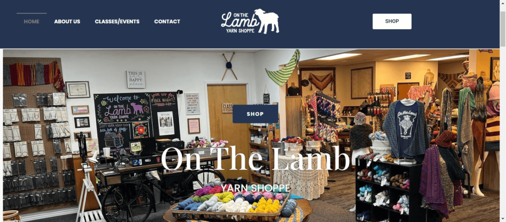 Homepage of On the Yarn Lamb Shop / onthelambyarnshoppe.com