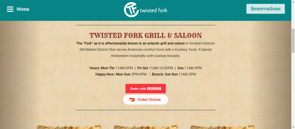 Homepage of Twisted Fork Grill and Bar / twistedforksaloon.com.