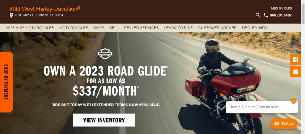 Homepage of Wild West Harley Division / wildwesthd.com.