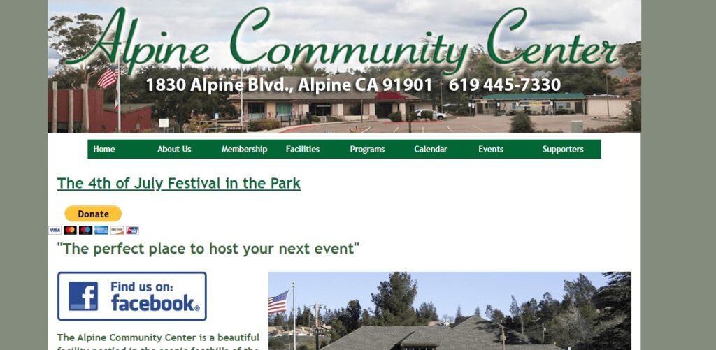 Homepage of Alpine Community Center website
Link: http://alpinecommunitycenter.com/