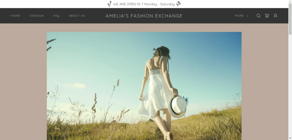 Homepage of Amelia's Fashion Exchange / myamelias.com.