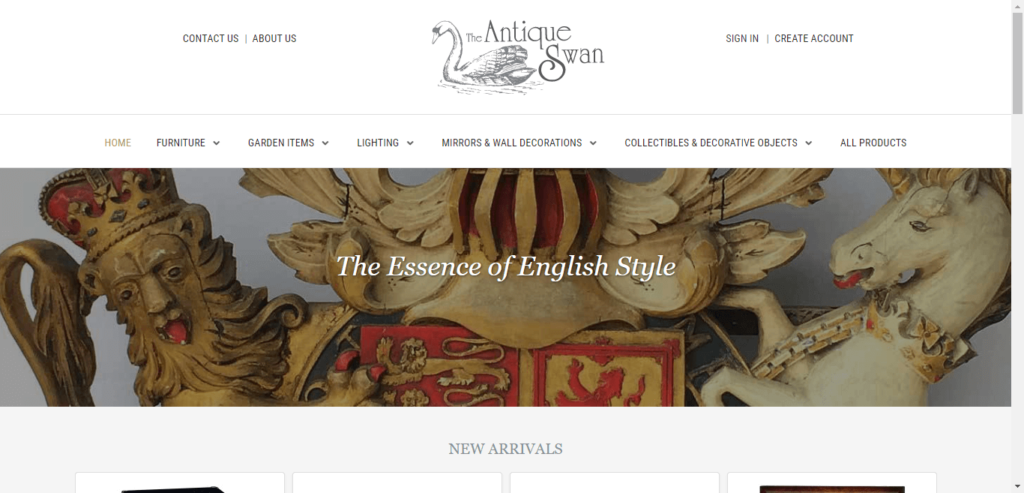 Homepage of Antique Swan / antiqueswan.com.