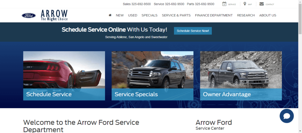 Homepage of Arrow Ford Service Department / arrowford.net.