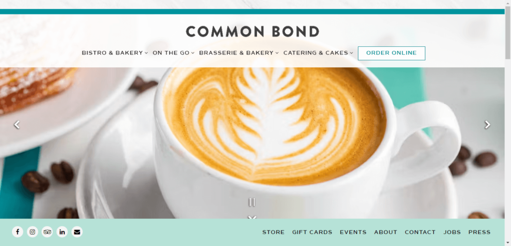 Homepage of Common Bond Bistro and Bakery / commonbondcafe.com.