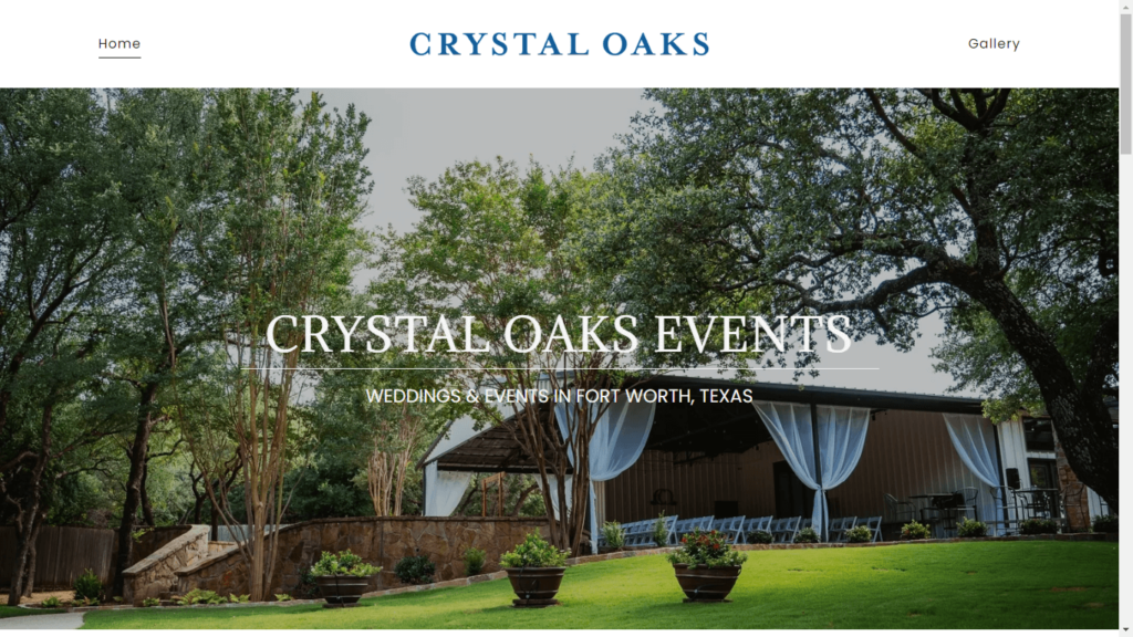 Homepage of Crystal Oaks Events' website / crystaloaksevents.com