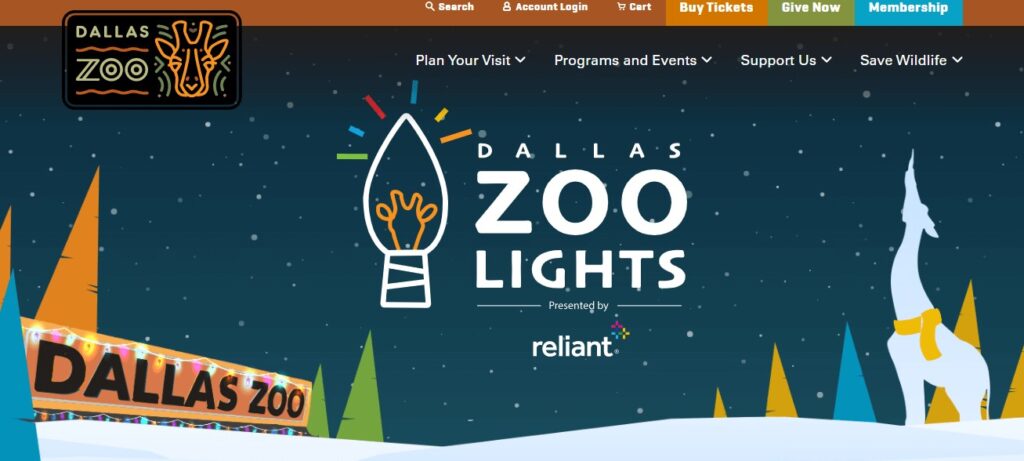 Homepage of Dallas Zoo Lights website
Link: https://www.dallaszoo.com/