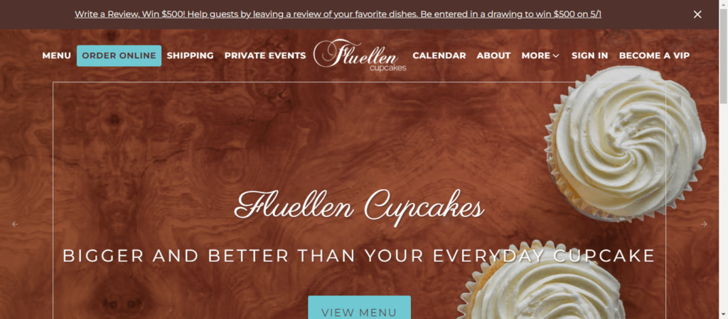 Homepage of Fluellen Cupcakes / fluellencupcakes.com.