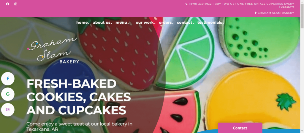 Homepage of Graham Slam Bakery / grahamslambakery.com.