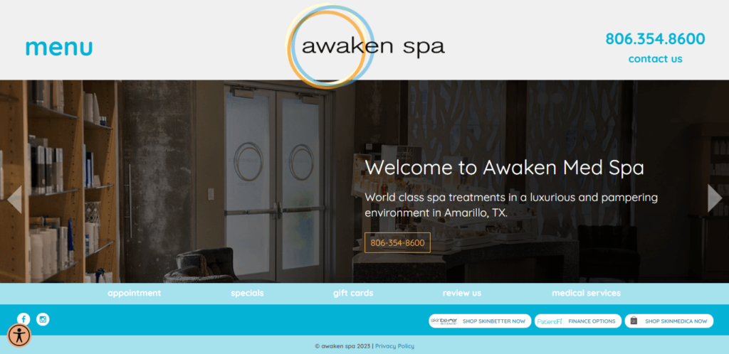 Homepage Awaken Med Spa / https://www.awakenspa.com/?utm_source=NEXT&utm_medium=Google_website
Link: https://www.awakenspa.com/?utm_source=NEXT&utm_medium=Google_website